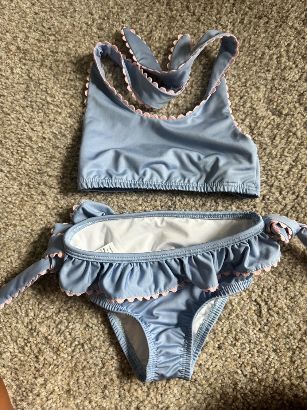 Bella Bliss Light Blue Ruffled Girls Bikini with Pink Trim